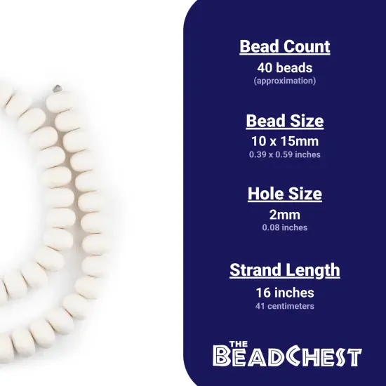 The Bead Chest White Abacus Natural Wood Beads (10x15mm): Organic Eco-Friendly Wooden Bead Strand for DIY Jewelry, Crafts, Necklace and Bracelet Making {4}