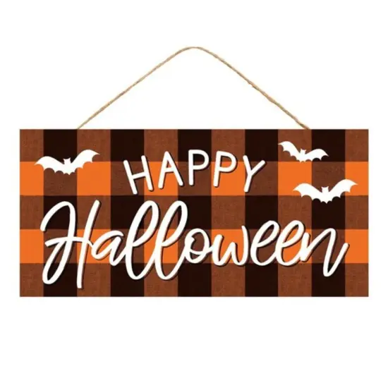 12" Wooden Sign: Happy Halloween Check {1}
