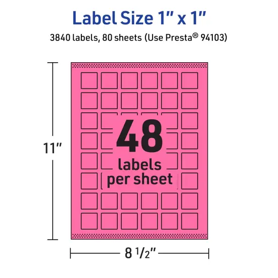 Avery Bright Pink Paper Labels, 1" x 1" Square {5}