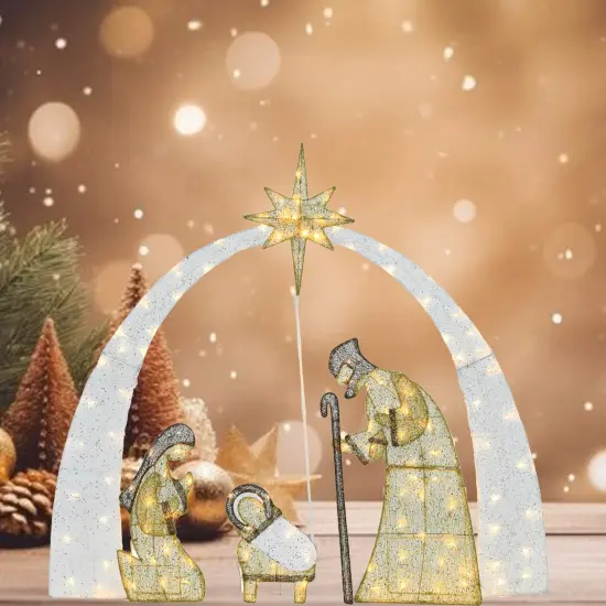 54 Inch Nativity Scene Decoration, Christ Birth Pre-Lit Display, Warm White LED 115L {5}