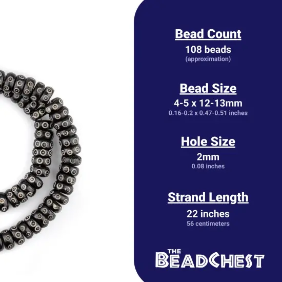 The Bead Chest Black Carved Eye Disk Bone Mala Beads (12mm) {5}