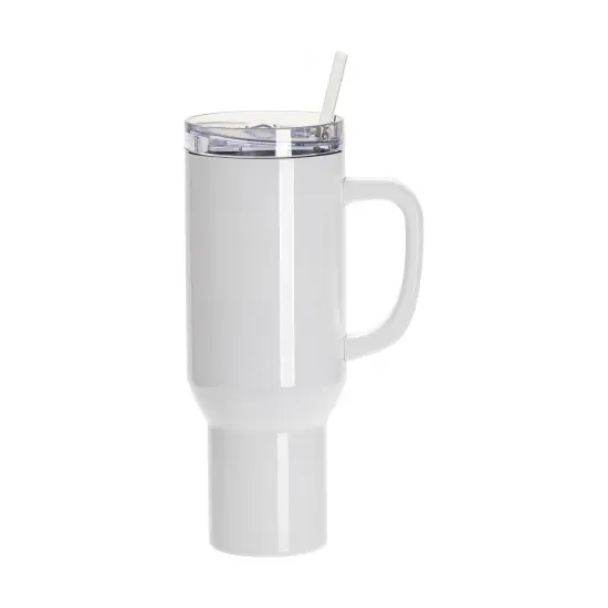 Craft Express 40oz White Travel Tumbler with Lid, Straw & Handle, Sublimation Ready {1}