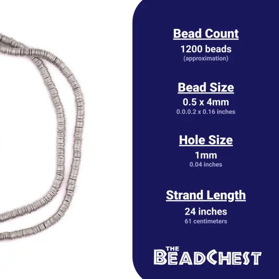 The Bead Chest Antique Silver Flat Disk Heishi Beads (4mm), 24" Strand, Handmade for Jewelry Making & Crafts | Approximately 1200 Beads {4}
