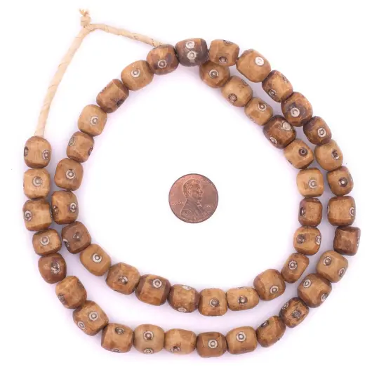 The Bead Chest Carved Eye Kenya Brown Bone Beads Small 9mm African Cylinder Large Hole 25 Inch Strand Handmade {2}