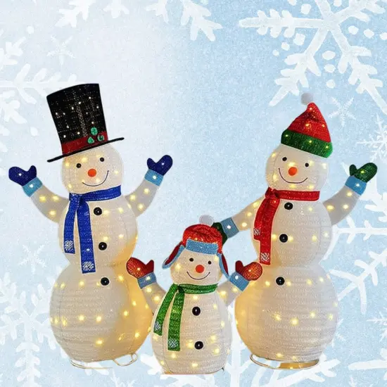 Adorable Plush Lantern Snowman Family Set with LED Holiday Lights 62" & 60" & 35"H {4}
