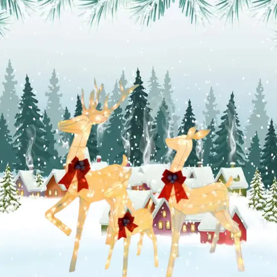 Glowing LED Deer Family Set with 210 Lights for Holiday Yard Decor Height 60"x 48" x 32" {1}