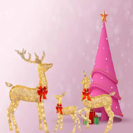 Elegant Champagne Rattan Deer Trio for Holiday Lawn and Entryway Displays 63" + 52" + 37" {2}