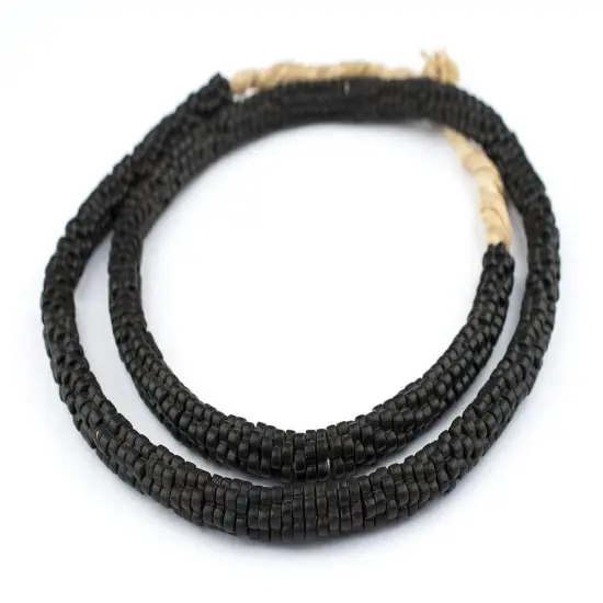 The Bead Chest Vintage Black Flower Beads 9mm Ivory Coast African Unusual Glass 28-30 Inch Strand Handmade {3}