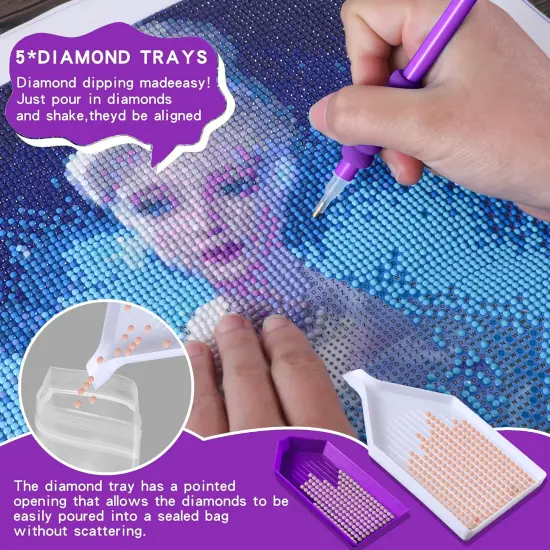 55PCS Diamond Art Accessories Tools Multiple Sizes Diamond Painting Kits with Diamond Art Pens Sleeves Tweezers Glue Label Ziplock Diamond Correction for Adults (Purple 55PCS) {3}