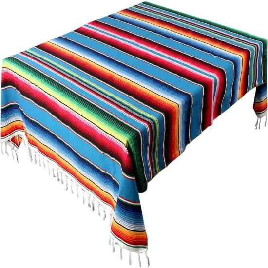 Mexican Tablecloth 60 x 85, Mexican Serape Blanket with Tassels for Fiesta Party Cinco De Mayo Decorations, Rectangle Woven Stripe Tablecloth, Outdoor Picnic Blankets Dining Table Cover {2}