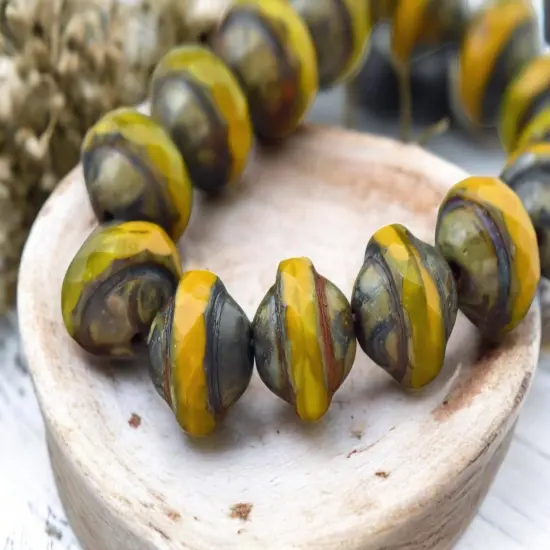 *15* 9x7mm Golden Mustard Opal Picasso Saturn Beads {1}