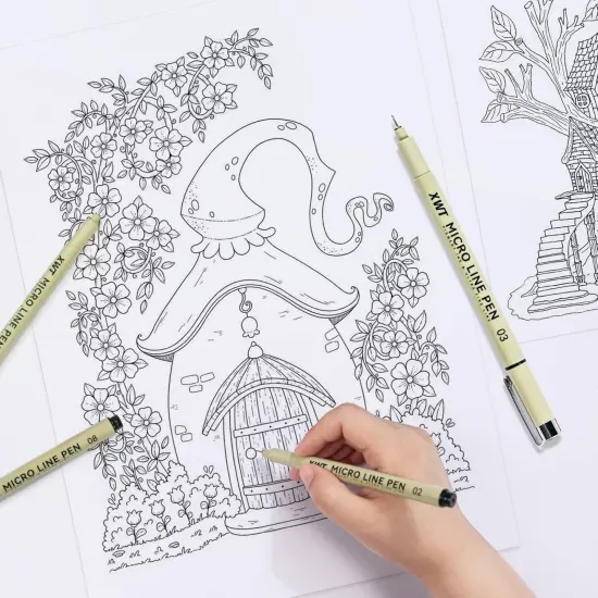 Micro Fineliner Pens 12 Size/Set, Ultra Fine Fineliner Pen, Chisel Pens, Brush Marker Pen, Water-based Black Pigment Ink, Drawing Journaling Doodle Supplies for Artists, Designers, Students {5}