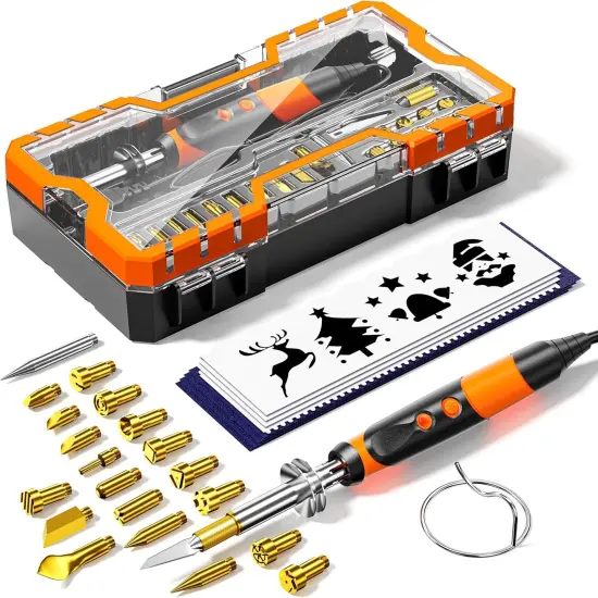 Wood Burning Kit Professional Pyrography Wood Burning Tool, Wood Burner Kit with Accessories for Embossing Carving DIY Adults Crafts Beginners (orange) {1}