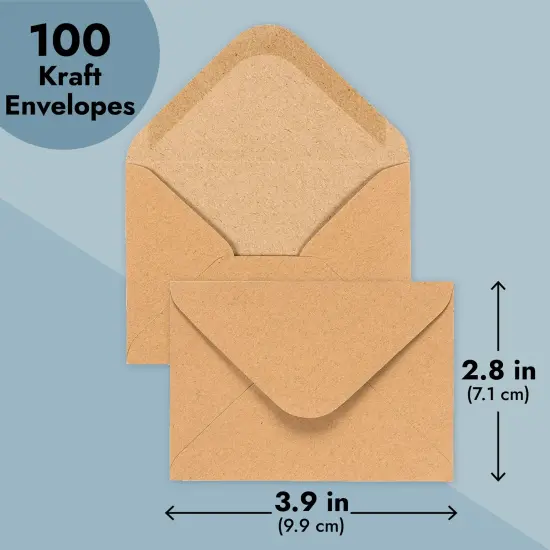 100 Pack Small Kraft Paper A1 Envelopes for 3x5 inches Cards, Invitations, Wedding RSVP, Gift Cards (V-Flap) Brown {3}