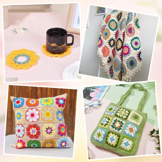 Crochet Daisy Flower Granny Square Crochet kit for Beginners Adult, 6 in 1 Handmade Crochet Coasters kit Complete Knitting Kit with Step-by-Step Video Tutorials Yarns Crochet Hook {4}