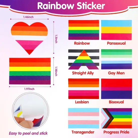 2 Roll 1000pcs Rainbow Pride Stickers,LGBTQ Pride Heart Flag Sticker Lesbian Gay Bisexual Progress Sticker for Pride Month Parade Event {2}