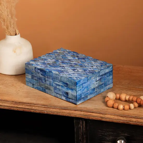 Carved Bone Box - Blue {1}