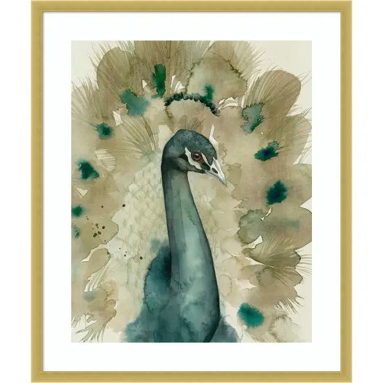 Sepia Peacock I by Grace Popp Wood Framed Wall Art Print {1}