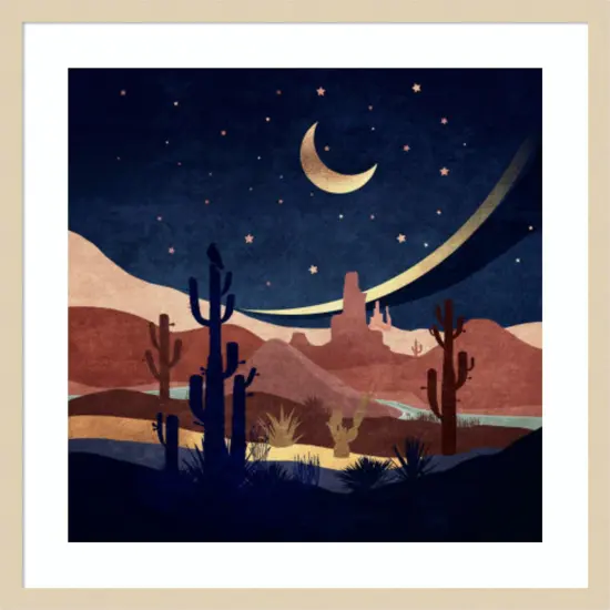 Blue Western Night by Emel Tunaboylu Wood Framed Wall Art Print {7}