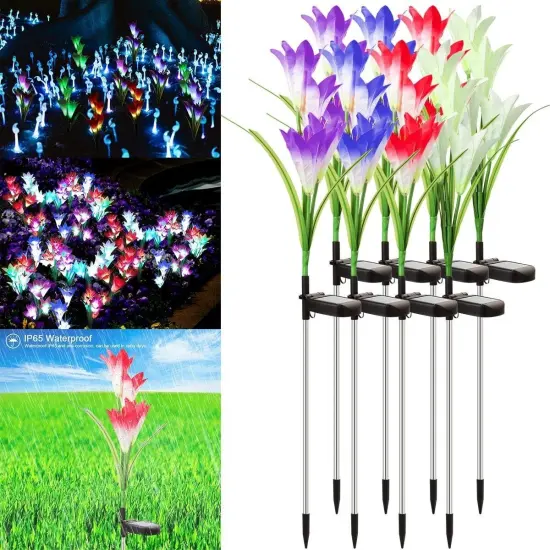 Solar Lily Flower Lights Outdoor Garden Stake LED Landscape Decor {3}