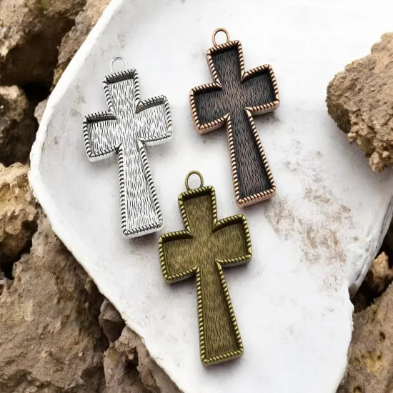 *2* 70x43mm Open Front Cross Pendants - Silver, Bronze or Copper Silver (1019) {2}