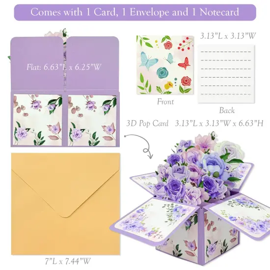 Wrapables 3D Pop Up Floral Greeting Card, Flower Bouquet Card for Mother's Day, Birthday, Anniversary, All Occasions, Purple Bouquet {2}