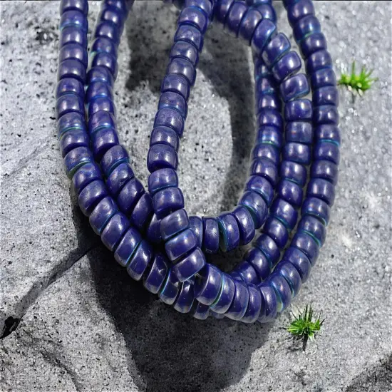 *50* 6x3mm Blue Picasso Washed Opaque Indigo AB Heishi Beads {4}