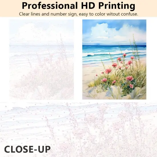 DIY Paint by Numbers for Adults Beach Scene Adult Paint by Number Kits on Canvas Pink Flowers Blue Ocean Painting by Numbers Kit for Adults Vintage Art Crafts 16x20 in {3}
