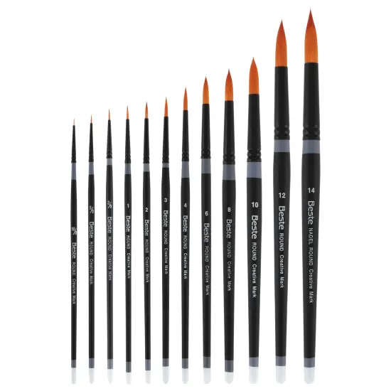 Creative Mark Beste Golden Taklon Round #4 Pack of 3 Artist Brushes, Professional Watercolor Brushes, For Acrylic Painting, Short Handle, Sharp Edges, Hand-Tied & Shaped {4}