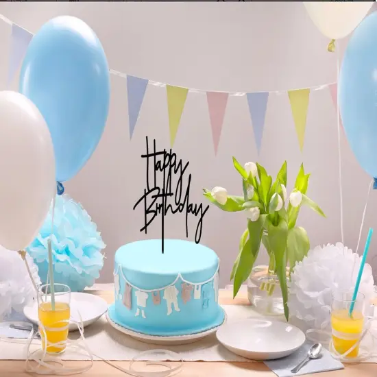 3 PCS Happy Birthday Acrylic Birthday Cake Toppers Decoration DIY Birthday Party Perfect Keepsake(Black,Gold,Pink） {4}