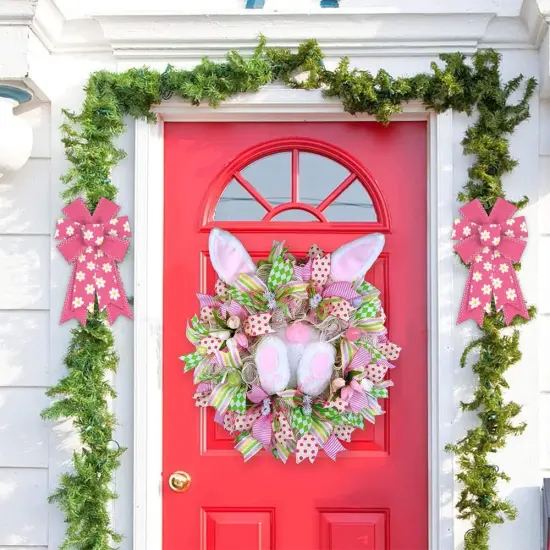 2PCS Wreath Bows Floral Pink Flower Bows for Wreath Easter Wreath Bows Easter Bows for Front Door {3}