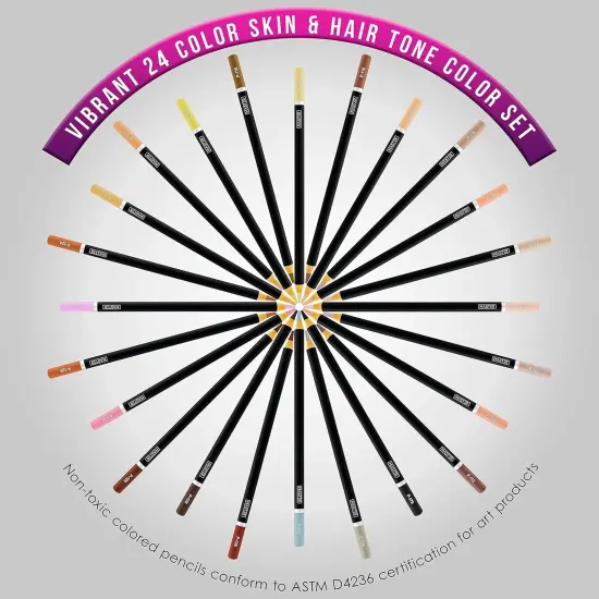 24 Colored Pencil Skin and Hair Tone Set with Premium Soft Thick 4 mm Cores - Unisex {3}