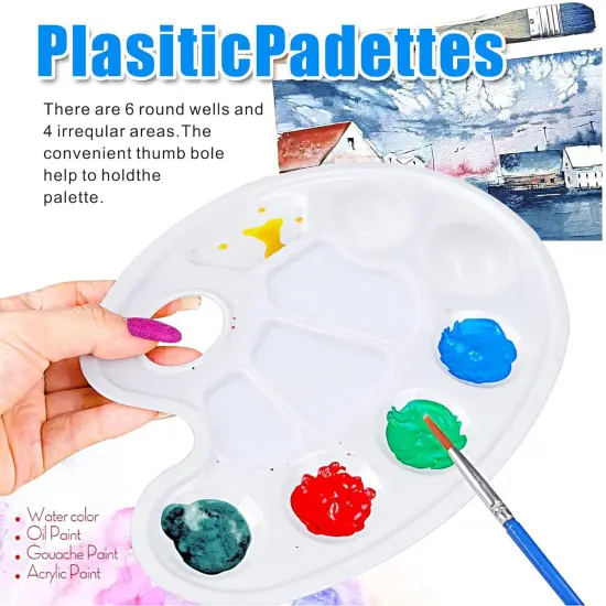 6PCS Oval Paint Tray Palettes with Thumb Hole,Plastic Paint Pallets {4}