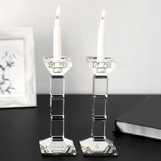 Crystal Candlesticks Square Design Set of 2 - Black {5}