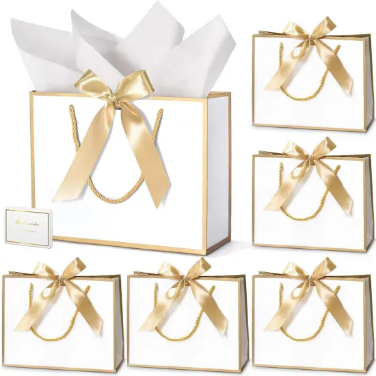 30 Pcs Thank You Gift Bags with Tissue Paper, 9x7x3.1in Paper Gift Bags with Handles, Gift Wrap Bags with Bow Ribbon for Wedding Birthday Baby Shower Bridesmaid Party {1}