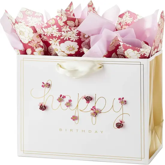 Signature 7" Medium Birthday Gift Bag with Tissue Paper (Pink Flowers) {4}