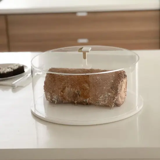 Lucite Cake Dome with White Base and Metal Knob Handle {2}