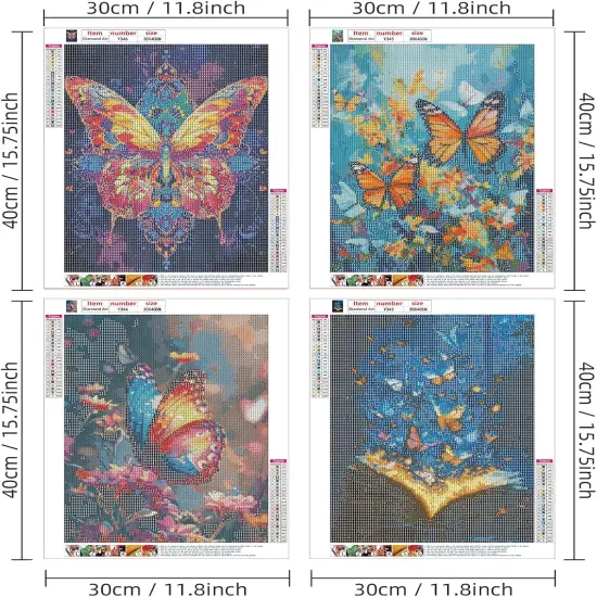 4 Pack Butterfly Diamond Art Kits for Adults 5D Diamond Art Kit for Beginners DIY Paint with Round Full Drill Gem Art Painting for Home Wall Decor Gifts (11.8x15.7inch) {2}