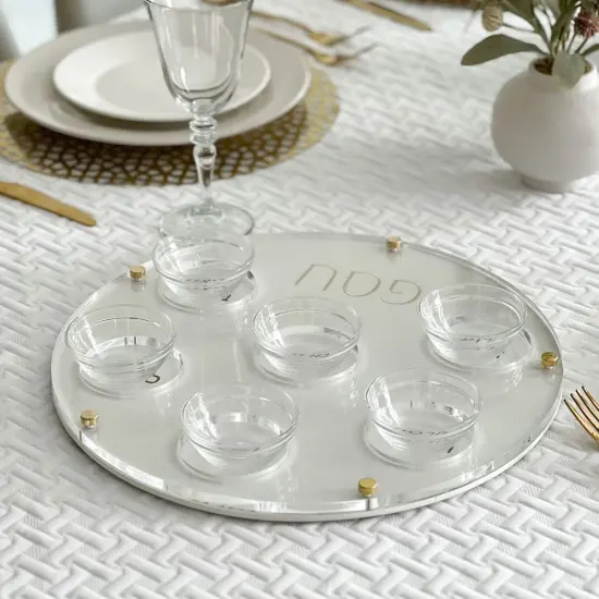 Lucite Seder Plate with Leatherette Backing Gold {6}