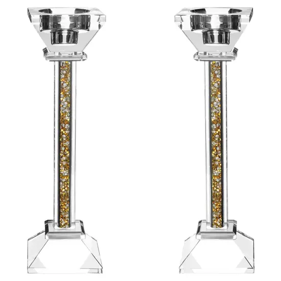 Crystal Candlesticks with Crushed Gemstones Gold {4}