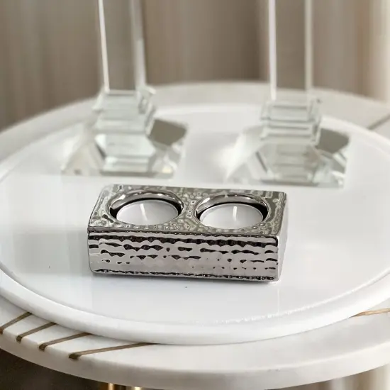 Double Tealight Holder Hammered Design {2}