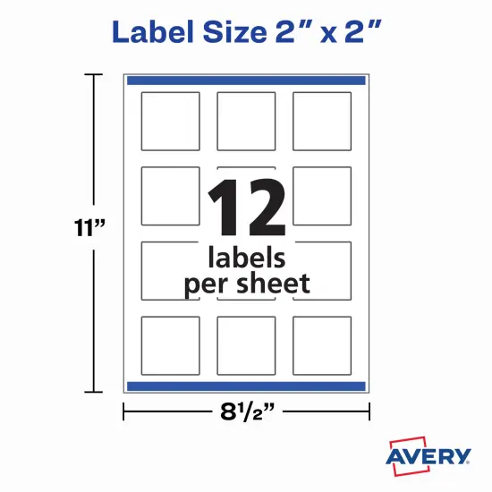 Avery Printable Blank Square Labels, 2" x 2", Glossy White, 120 Customizable Labels (22565) {5}