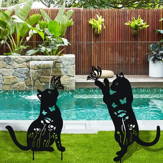Metal Cat Decor for Outside - 2 Pack Garden Stakes Decorative {5}