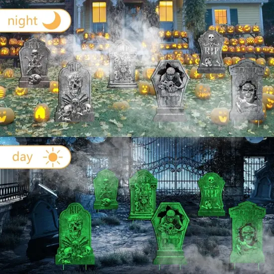 6Pcs Luminous Rip Halloween Gravestones With 13.7'' Stake Large Graveyard {4}