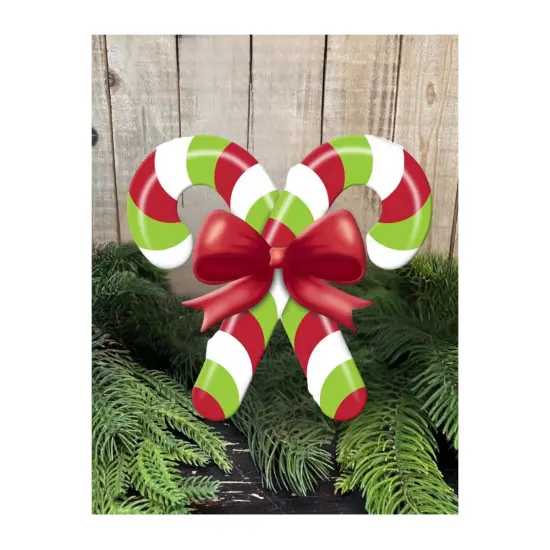 13" Metal Embossed Candy Canes: Lime Green/Red {4}