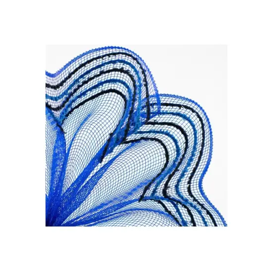 10.5" Drift Border Edge Mesh Ribbon: Royal Blue/Black (10 Yards) {3}