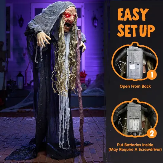 62&rdquo; Halloween Decorations Outdoor Animatronics Standing Hunchback Witch {5}