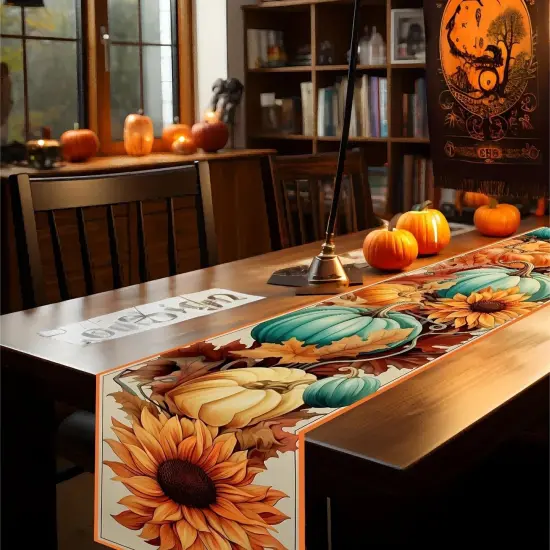 Fall Pumpkin Sunflower Halloween Table Runner - Style 2 {4}