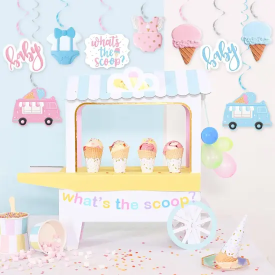 Ice Cream Gender Reveal Party Summer Decor, Pastel Ice Cream What's the Scoop Hanging Swirls, Pink Blue Ceiling Streamers for Summer Ice Cream Theme He or She Boy or Girl Baby Shower Mom To Be Party Supplies {4}