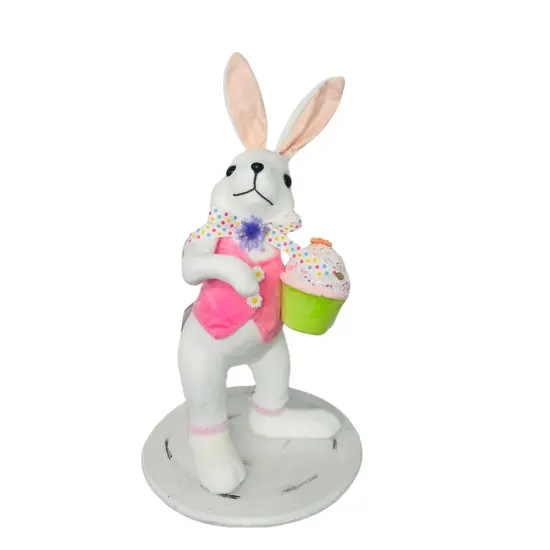 15.25" Set of 2 Styrofoam Standing Bunnies with Cupcake - White and Pastel Spring Decorations- Easter Home Decor (MT26006) {3}